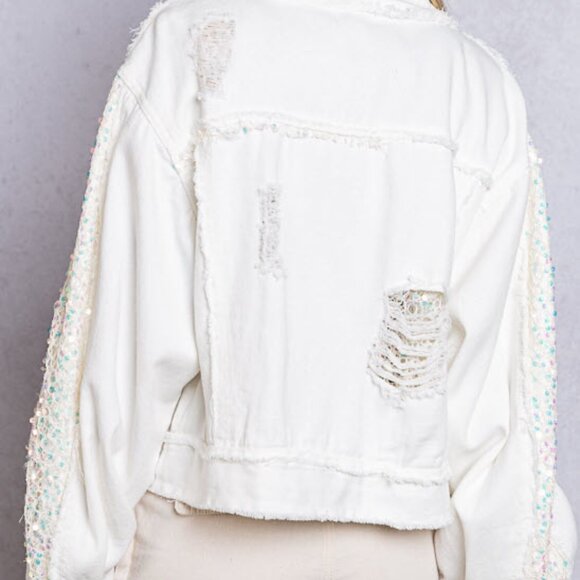 Distressed Denim Jacket with Sequined Details - Picture 14 of 17